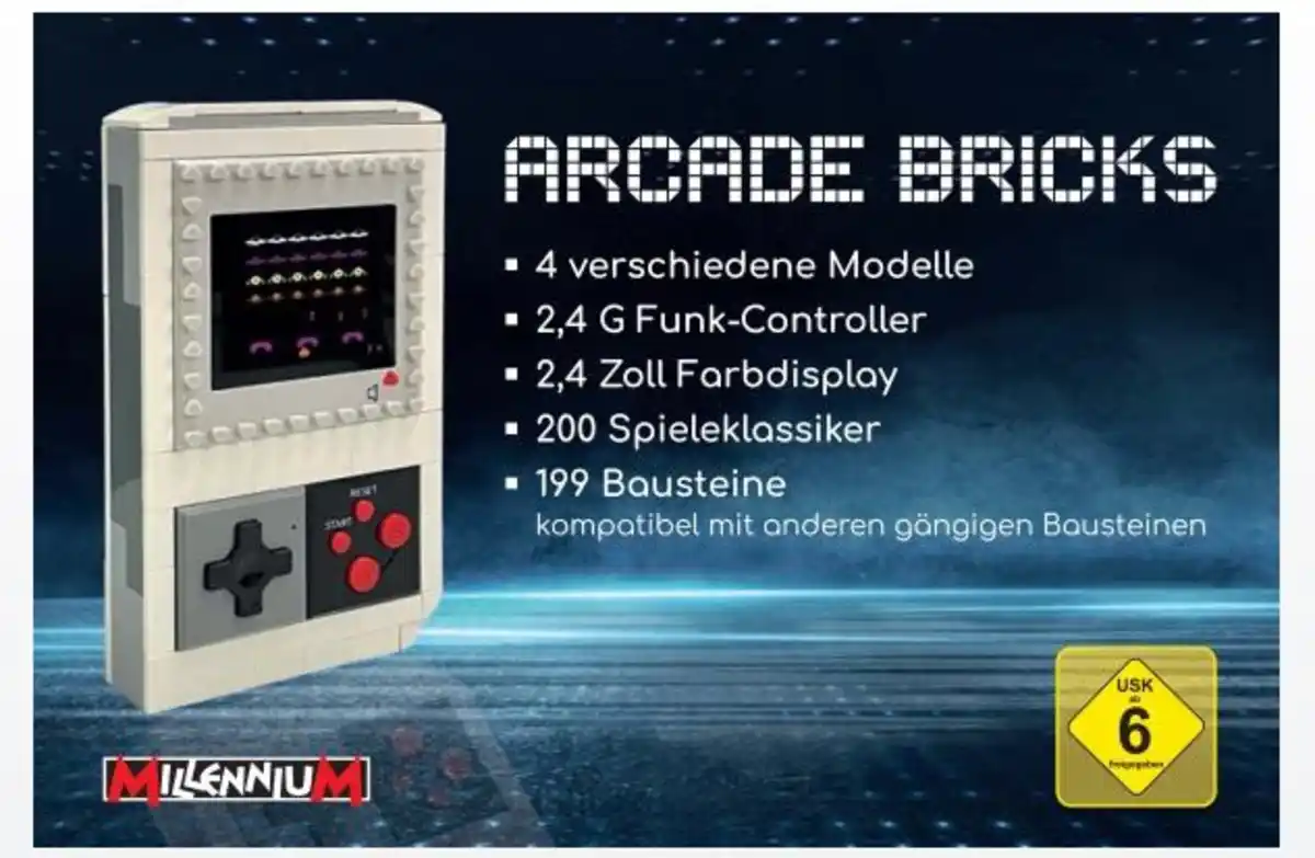 Bild 1 von Millennium - Arcade Bricks, Portable Spielekonsole mit 200 Spielen, 1 Stk