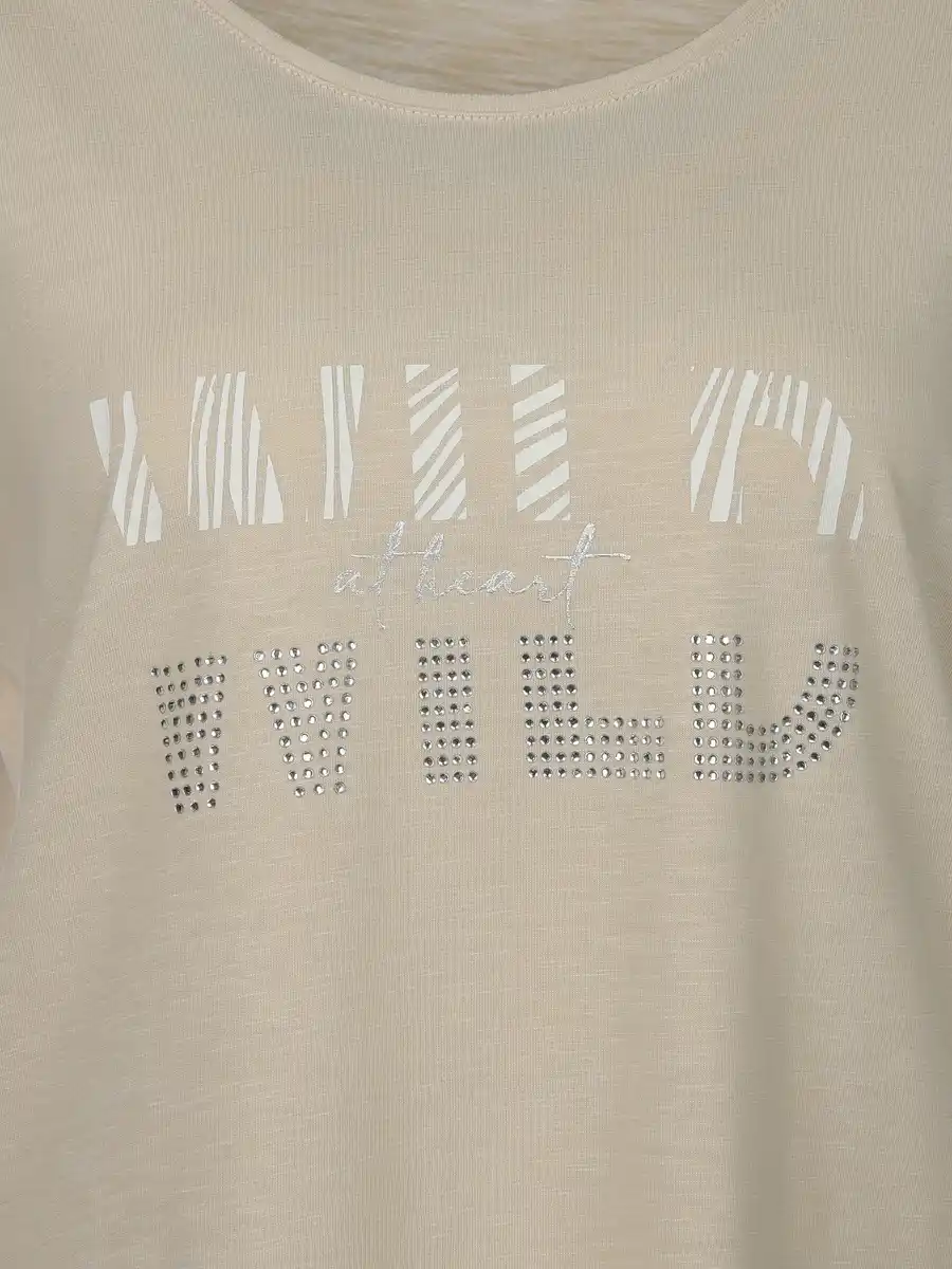 Bild 3 von Damen Shirt mit Glitzerprint und Strasssteinchen Beige