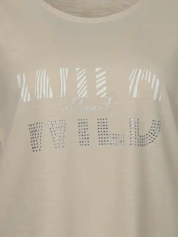 Bild 3 von Damen Shirt mit Glitzerprint und Strasssteinchen Beige