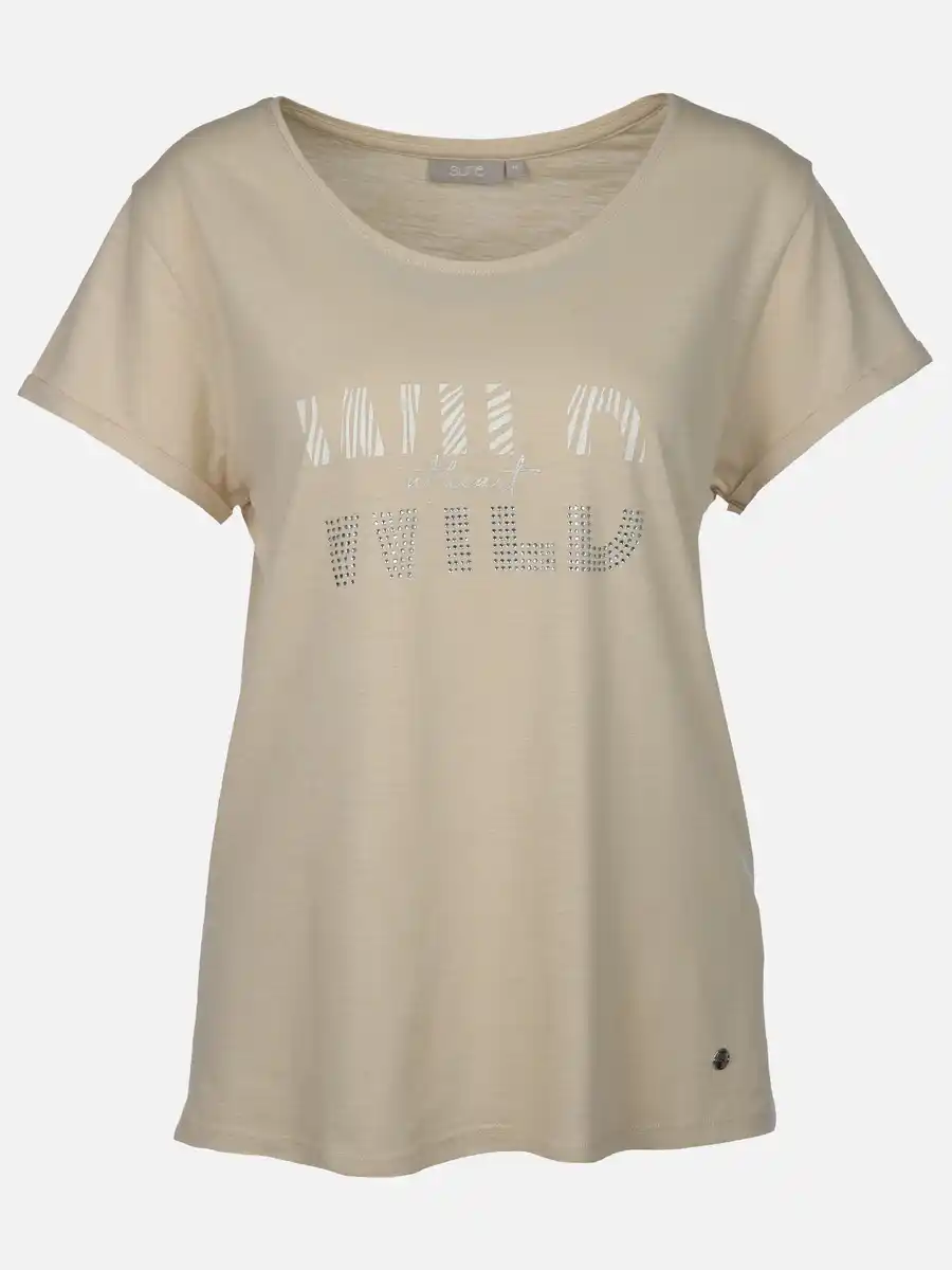 Bild 1 von Damen Shirt mit Glitzerprint und Strasssteinchen Beige