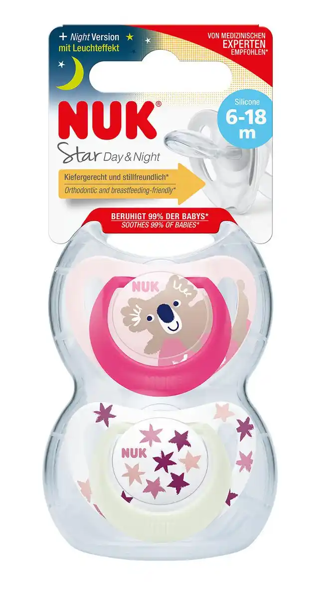 Bild 1 von NUK Schnuller Star Day&Night Silikon 6-18 Monate, 2 Stk