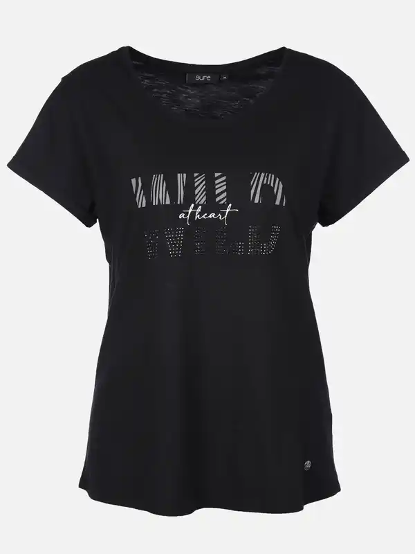 Bild 1 von Damen Shirt mit Glitzerprint und Strasssteinchen Schwarz