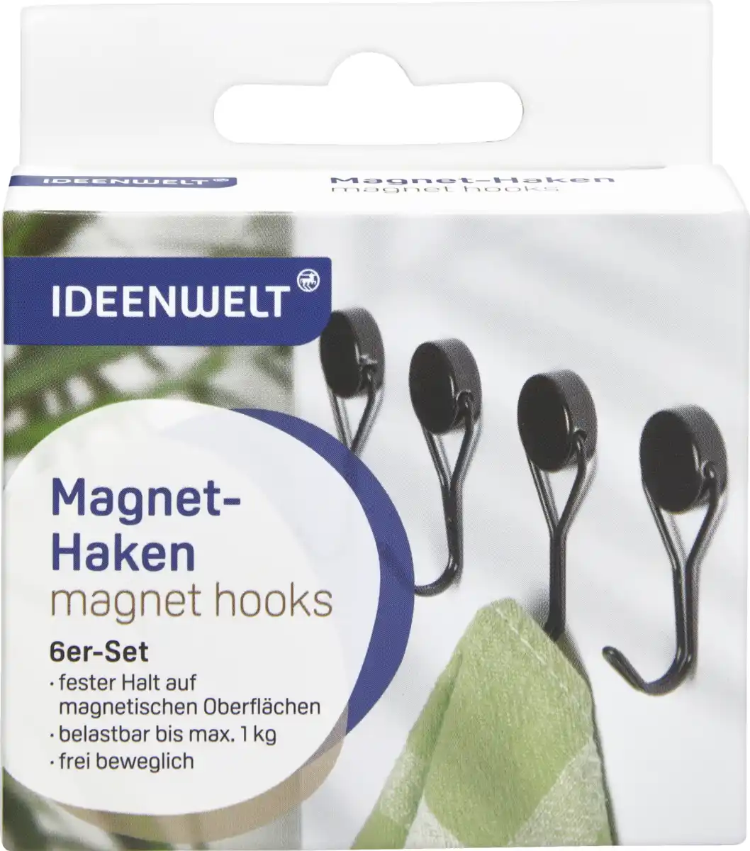 Bild 1 von IDEENWELT Magnethaken, schwarz, 6er-Set