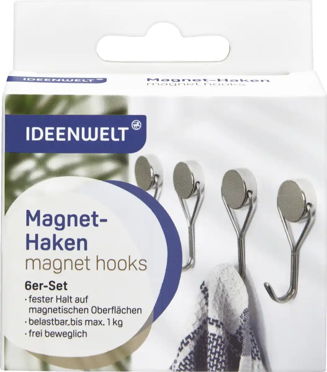 Bild 1 von IDEENWELT Magnethaken, Edelstahl, 6er-Set