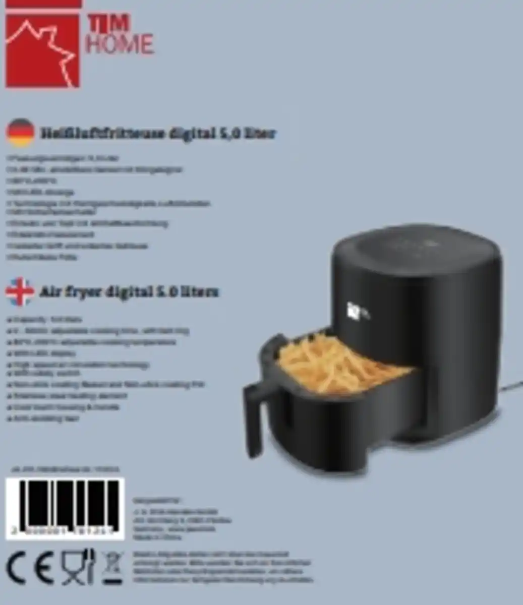 Bild 1 von Tim Home Heißluftfritteuse Digital 5l 1500W