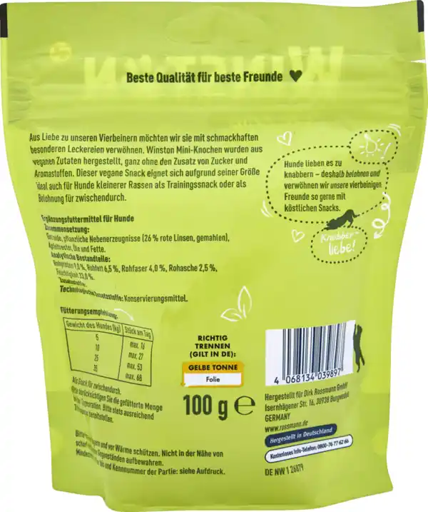Bild 2 von Winston Veggie Mini Knochen reich an roten Linsen, 100 g