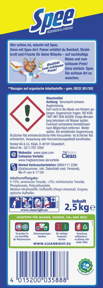 Bild 3 von Spee 4in1 Universalwaschmittel Pulver 50 WL
