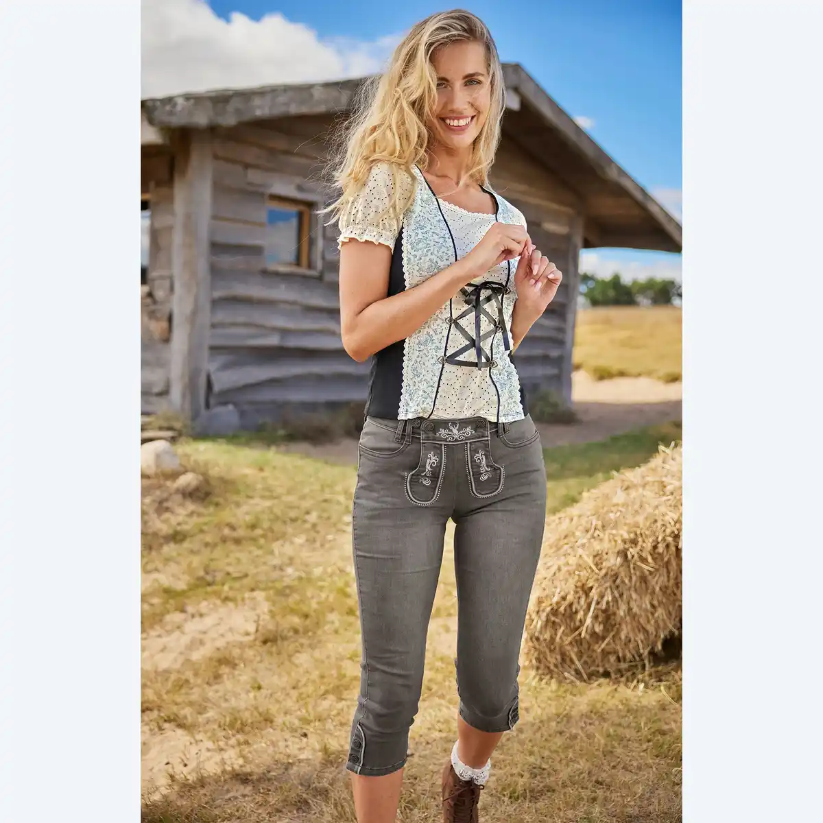 Bild 3 von Damen-Trachten-Capri-Jeans mit Stickerei