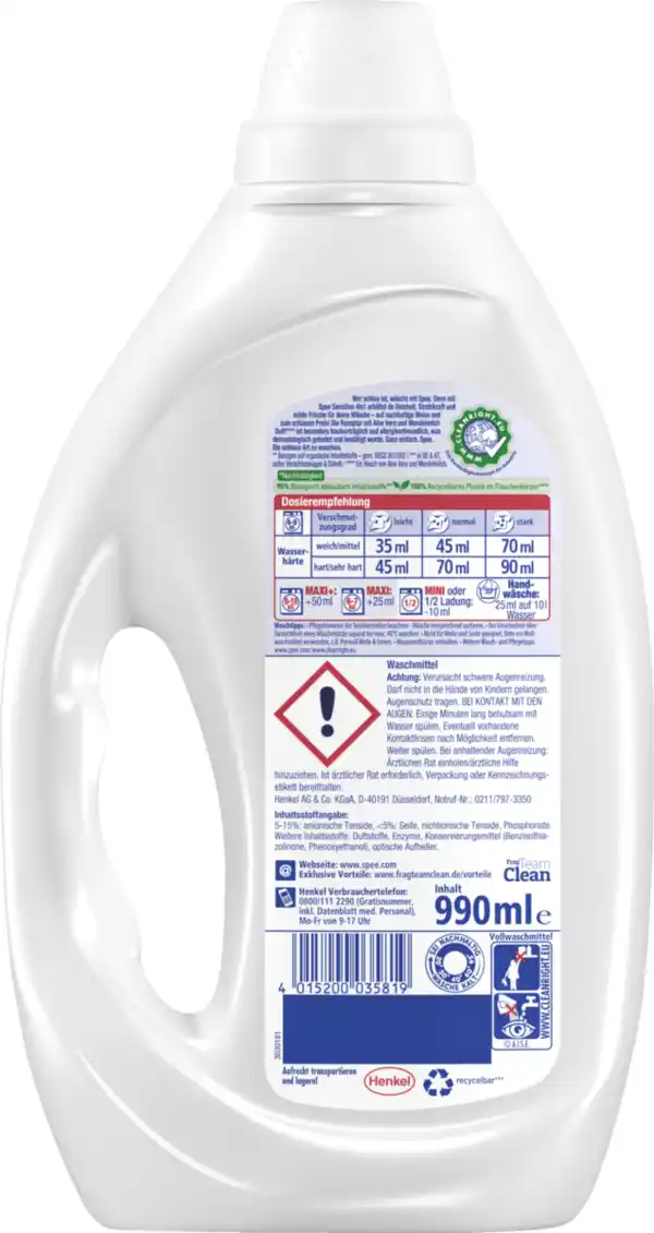 Bild 2 von Spee Sensitive Gel Flüssigwaschmittel 22WL, 22 WL