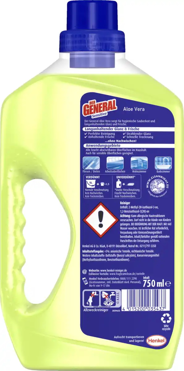 Bild 2 von Der General Universalreiniger Sensitiv Aloe Vera, 750 ml