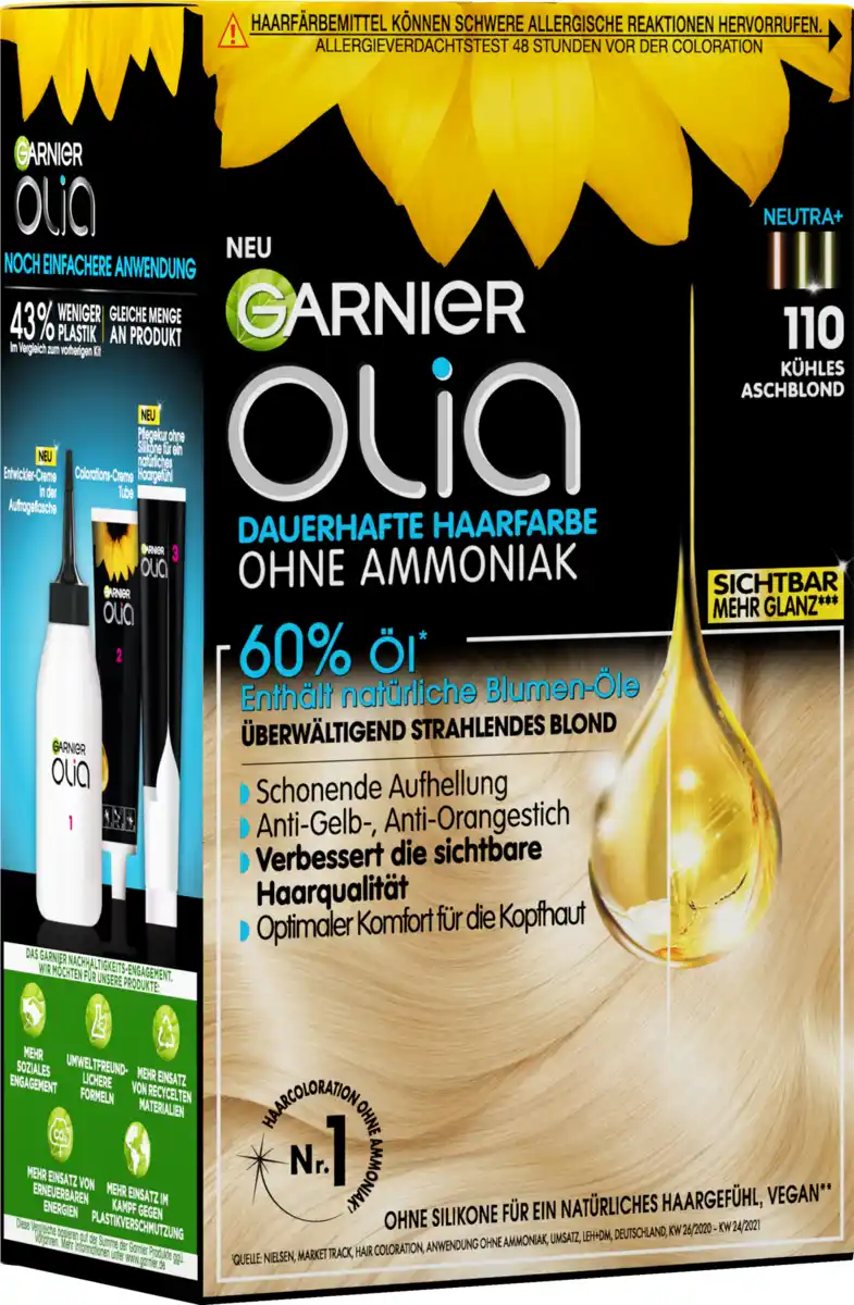 Bild 1 von Garnier Olia Dauerhafte Haarfarbe Coloration Superblondes 110 Kühles Aschblond