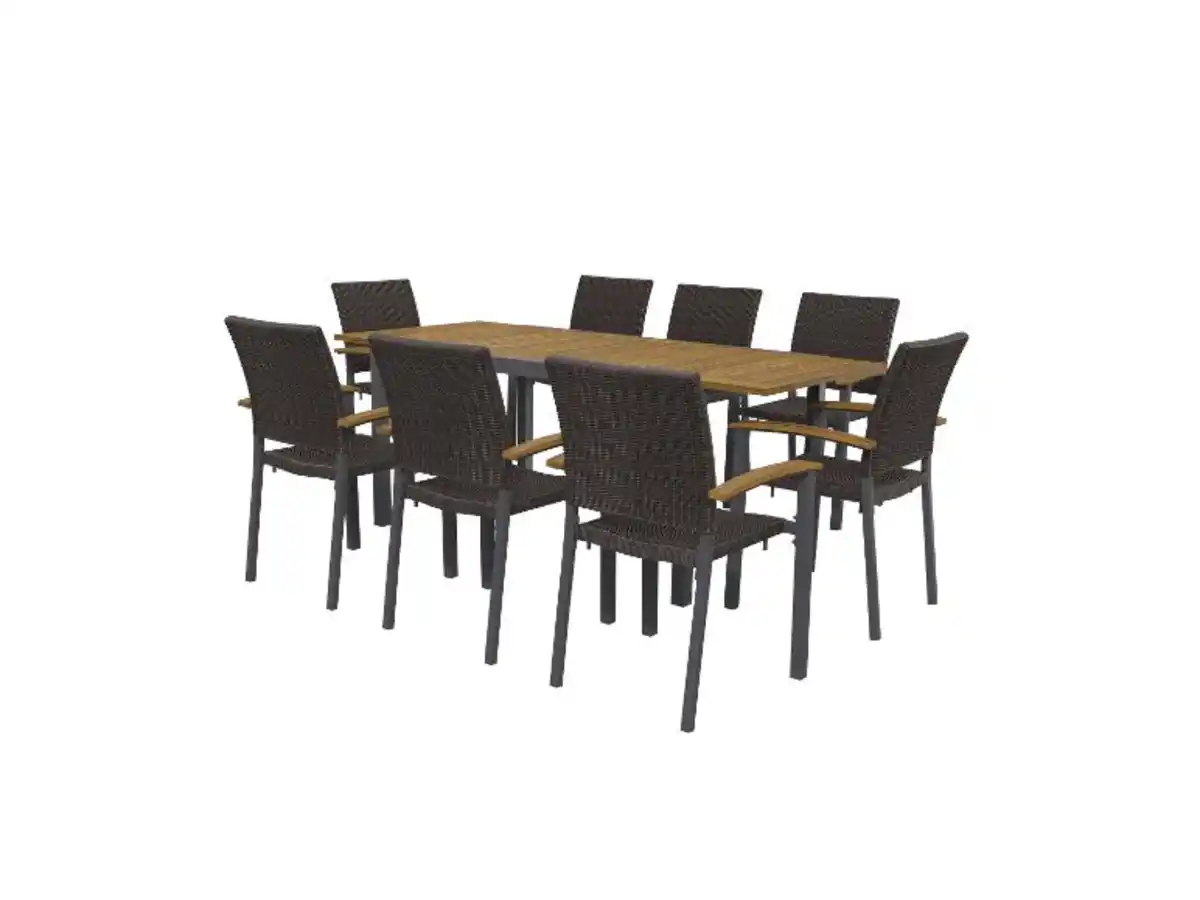 Bild 1 von LIVARNO home Geflecht-Set »Valencia«, 9-teilig - Ausziehtisch & 8 Stapelsessel, braun