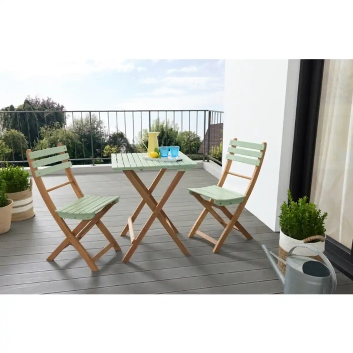 Bild 1 von Balkonset »Wien«, 2 x Klappstühle, 1 x Tisch, Akazienholz, mint