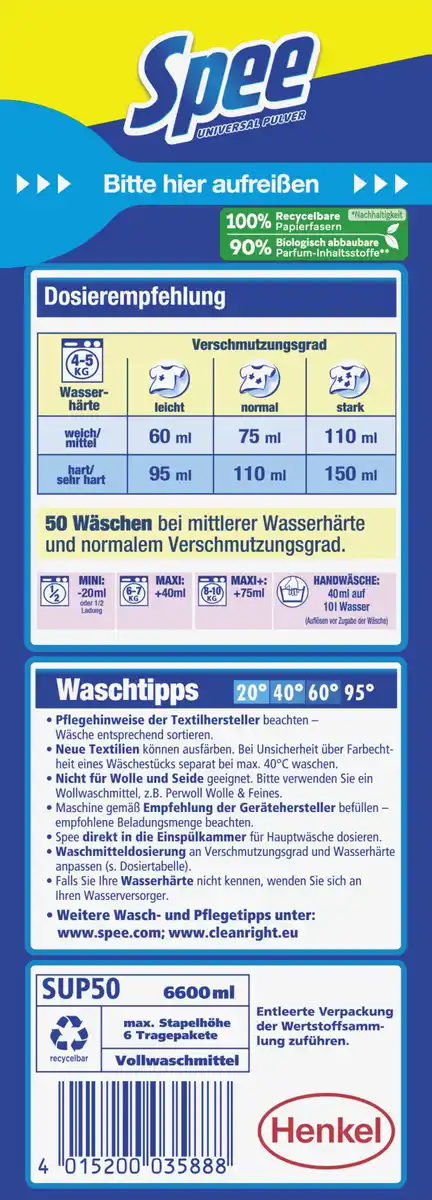 Bild 2 von Spee 4in1 Universalwaschmittel Pulver 50 WL