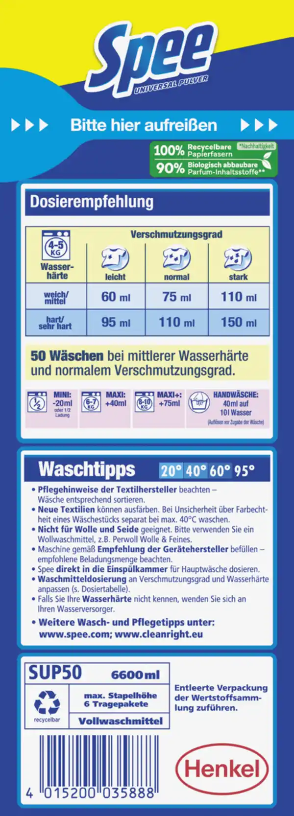 Bild 2 von Spee 4in1 Universalwaschmittel Pulver 50 WL