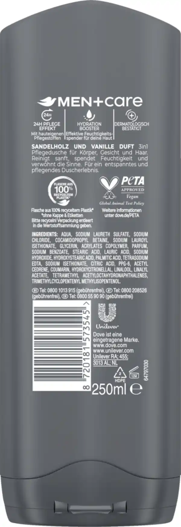 Bild 2 von Dove Men+Care 3in1 Pflegedusche Sandalwood + Vanilla, 250 ml