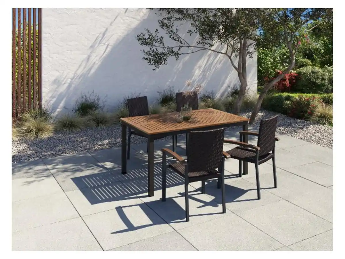 Bild 2 von LIVARNO home Geflecht-Set »Valencia«, 5-teilig - Standardtisch & 4 Stapelsessel, braun