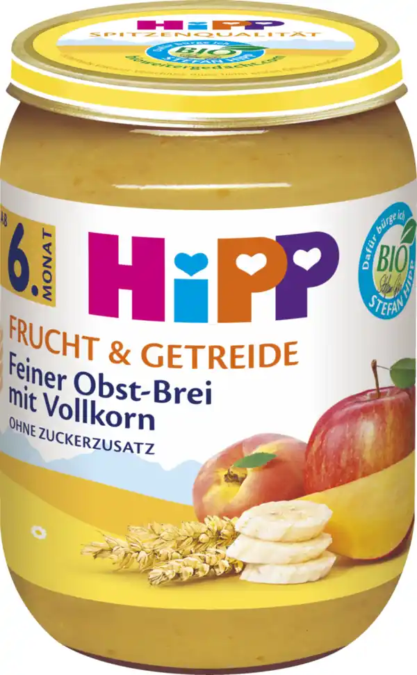 Bild 1 von HiPP Bio Frucht & Getreide Feiner Obst-Brei mit Vollkorn, 190 g