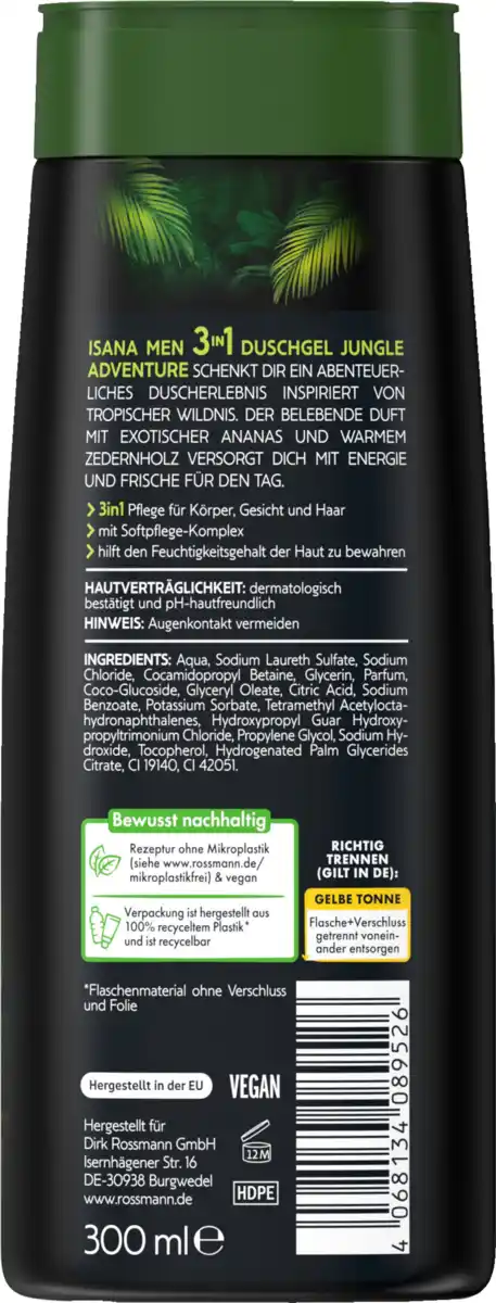 Bild 2 von ISANA MEN 3in1 Duschgel Jungle Adventure, 300 ml