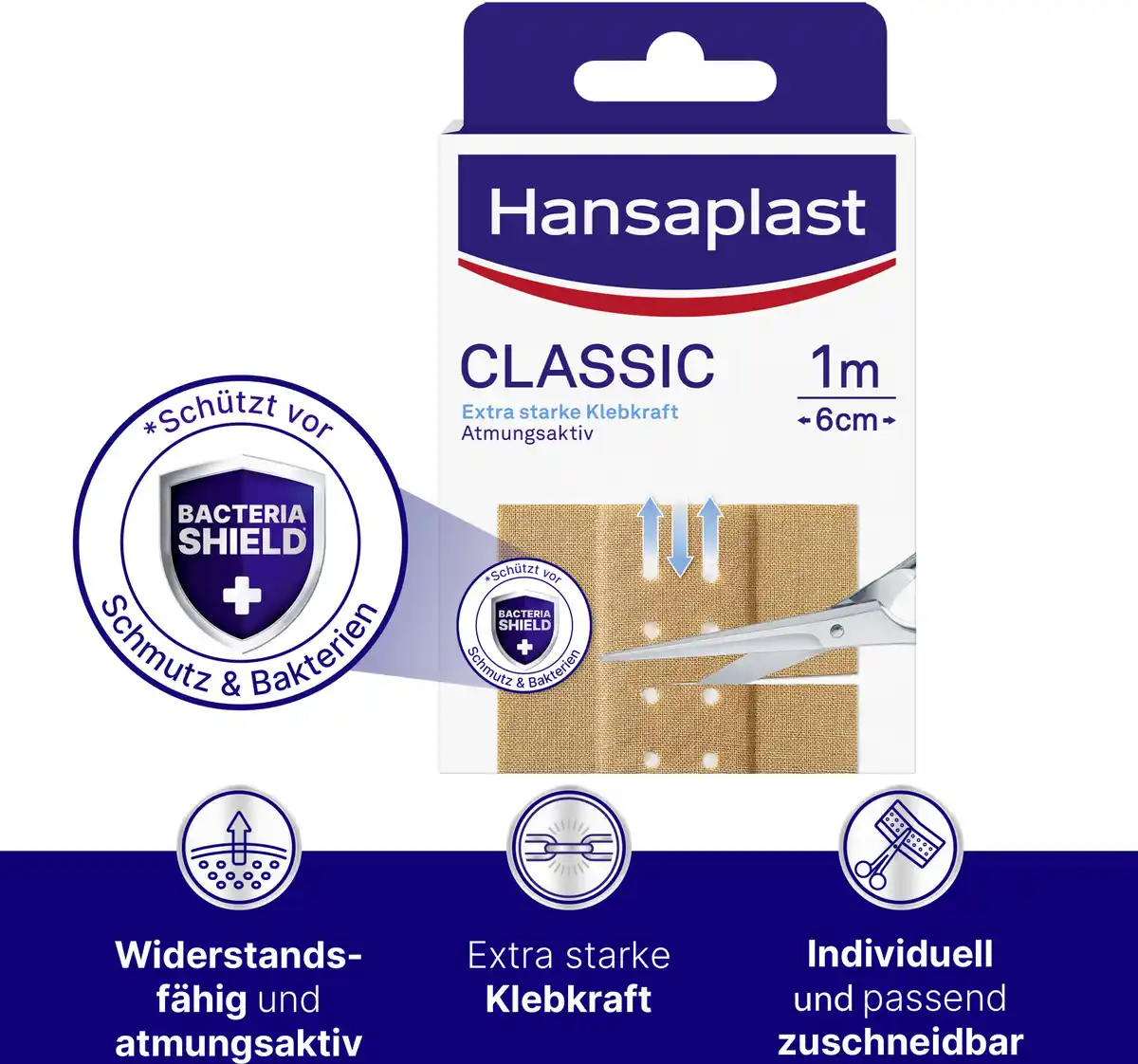 Bild 4 von Hansaplast Classic Pflaster 1m, 1 m 10 Abschnitte à 10 cm x 6 cm