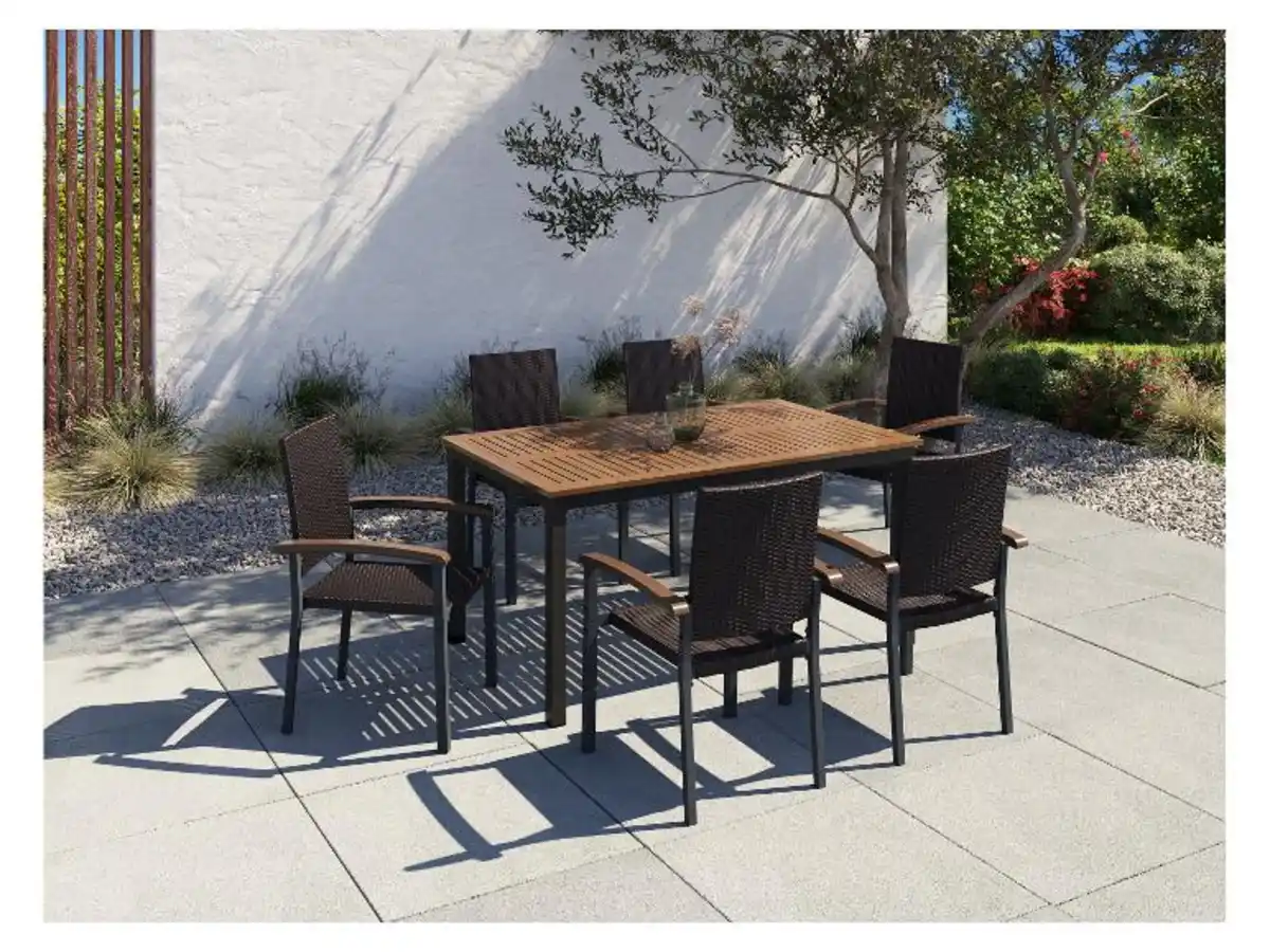 Bild 2 von LIVARNO home Geflecht-Set »Valencia«, 7-teilig - Standardtisch & 6 Stapelsessel, braun