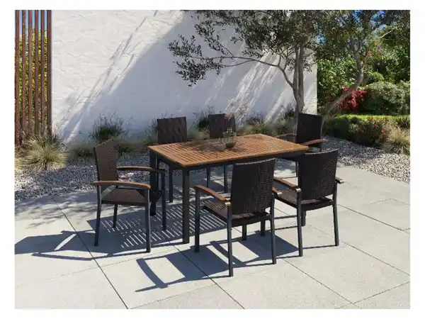 Bild 2 von LIVARNO home Geflecht-Set »Valencia«, 7-teilig - Standardtisch & 6 Stapelsessel, braun