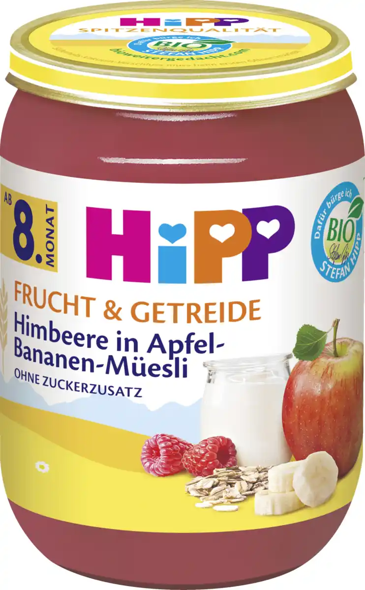 Bild 1 von HiPP Bio Frucht & Getreide Himbeere in Apfel-Bananen-Müesli, 190 g