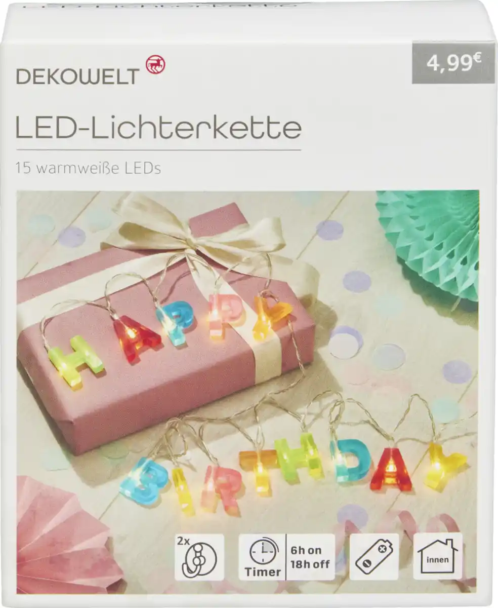 Bild 1 von DEKOWELT LED Lichterkette Happy Birthday