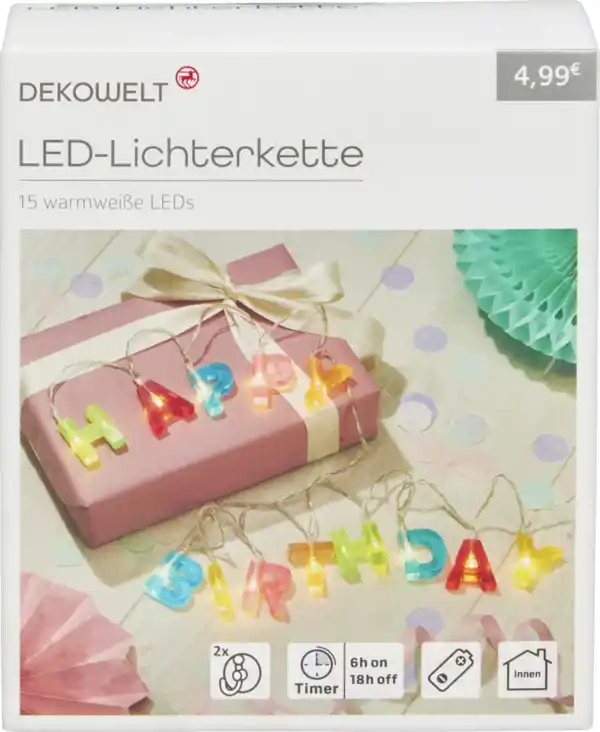 Bild 1 von DEKOWELT LED Lichterkette Happy Birthday