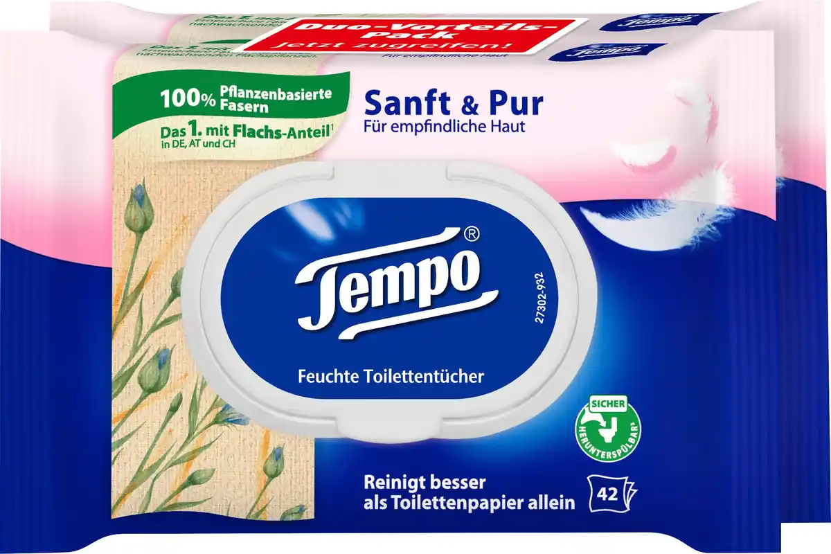 Bild 1 von Tempo Feuchte Toilettentücher Sanft&Pur, 84 Stk