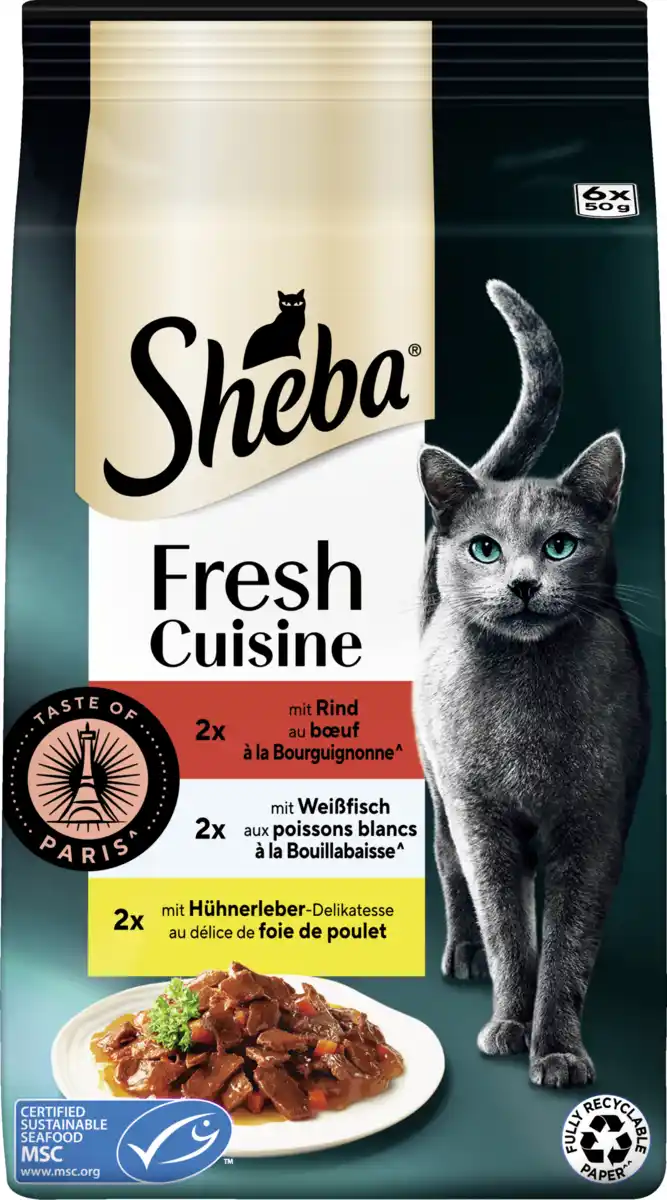 Bild 1 von Sheba Fresh Cuisine Taste of Paris Multipack Portionsbeutel Rind Weissfisch MSC Hühnerleber, 300 g