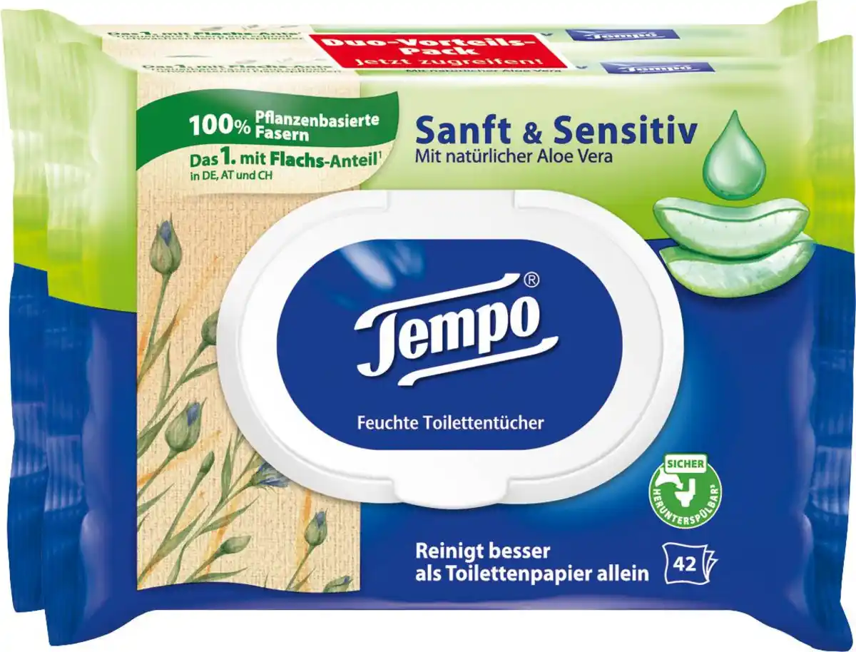 Bild 1 von Tempo Feuchte Toilettentücher Sanft&Sensitiv, 84 Stk
