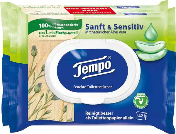 Bild 1 von Tempo Feuchte Toilettentücher Sanft&Sensitiv, 84 Stk