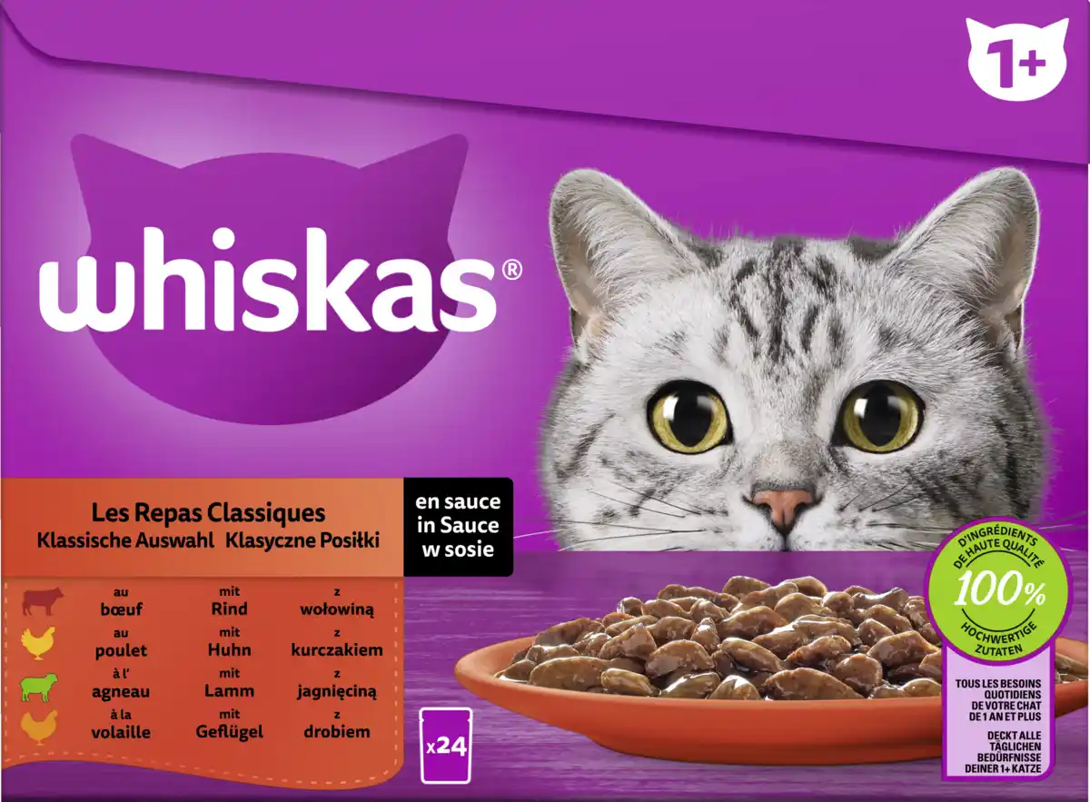 Bild 1 von Whiskas Portionsbeutel Multipack 1 Klassische Auswahl in Sauce, 2.040 g