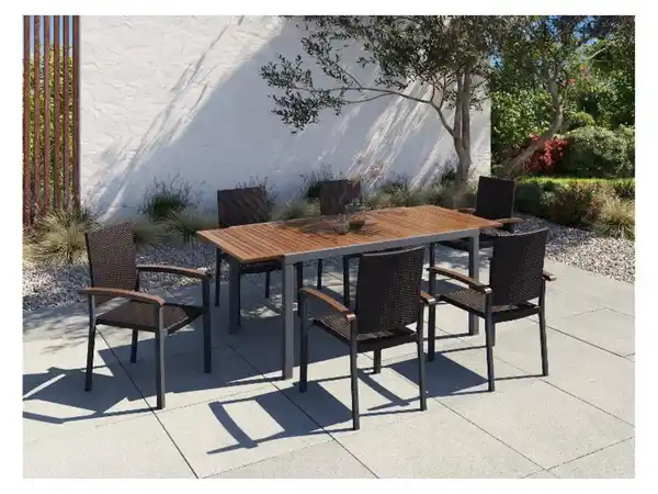 Bild 2 von LIVARNO home Geflecht-Set »Valencia«, 7-teilig - Ausziehtisch & 6 Stapelsessel, braun