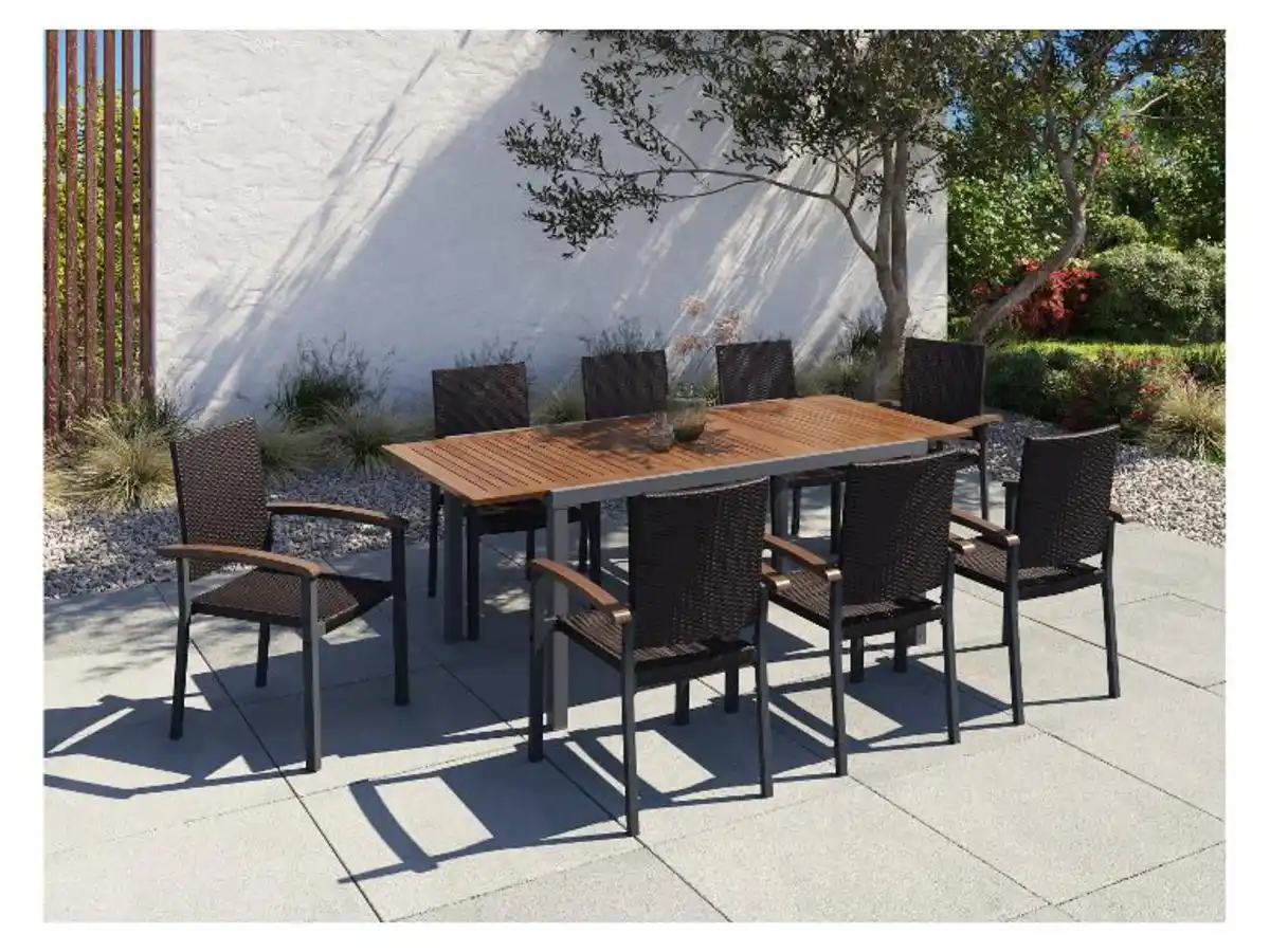 Bild 2 von LIVARNO home Geflecht-Set »Valencia«, 9-teilig - Ausziehtisch & 8 Stapelsessel, braun