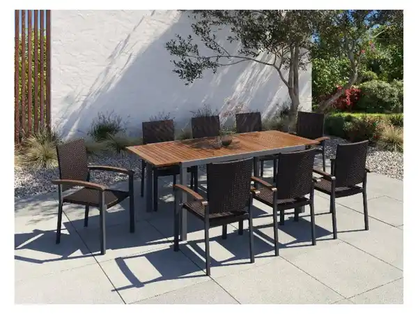 Bild 2 von LIVARNO home Geflecht-Set »Valencia«, 9-teilig - Ausziehtisch & 8 Stapelsessel, braun