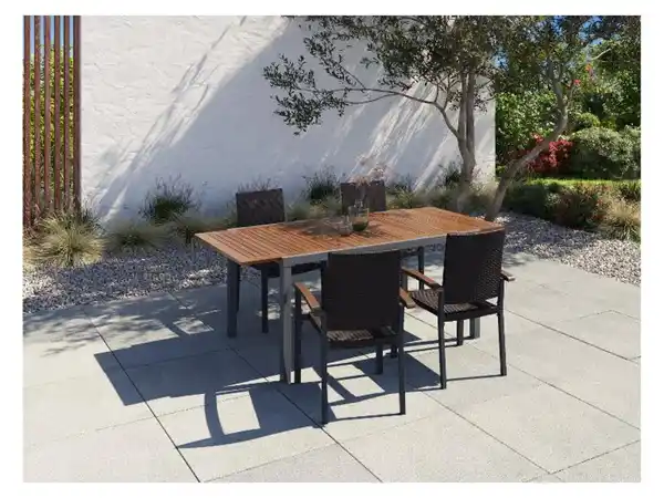 Bild 2 von LIVARNO home Geflecht-Set »Valencia«, 5-teilig - Ausziehtisch & 4 Stapelsessel, braun