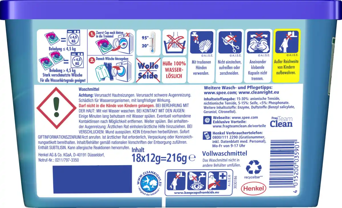 Bild 2 von Spee 4in1 Universalwaschmittel Power Caps Frische-Kick 18 WL