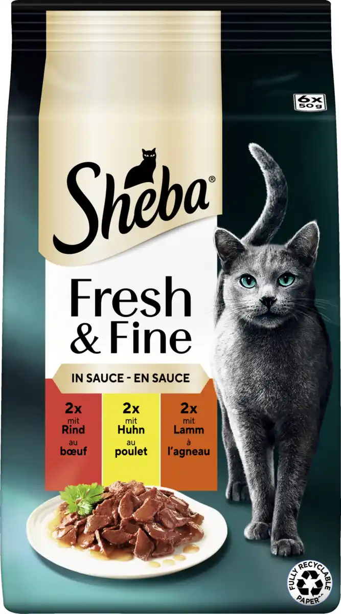 Bild 1 von Sheba Fresh Fine Multipack Portionsbeutel Rind Huhn Lamm in Sauce, 300 g