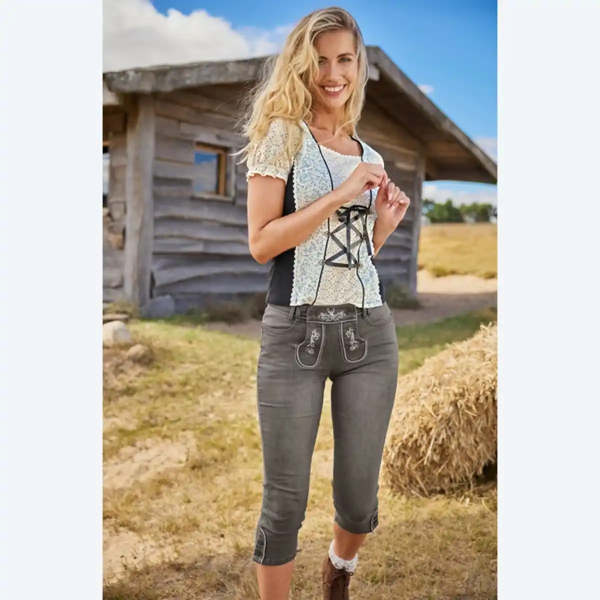 Bild 2 von Damen-Trachten-Capri-Jeans mit Stickerei