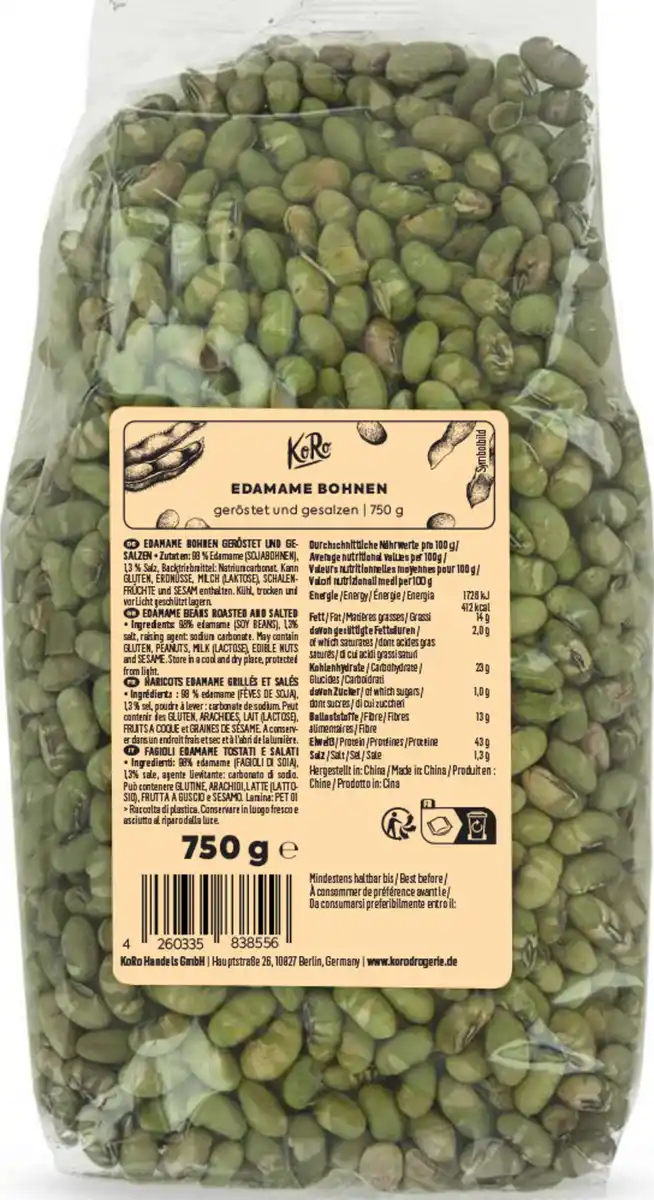 Bild 1 von KoRo Geröstete und gesalzene Edamame Bohnen, 750 g