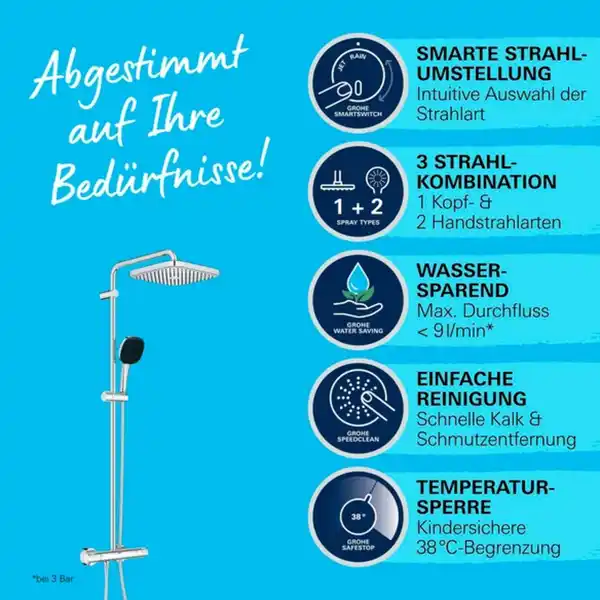 Bild 3 von Duschsystem mit Thermostat »Vitalio Comfort 250«, HxT: 113,2 x 40,4 cm ,eckig, chromfarben