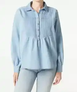 Jeansbluse mit Biesen, jeansblau hell