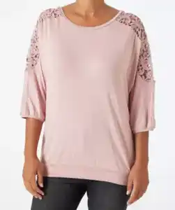Shirt mit Häkelspitze, dunkelrosa