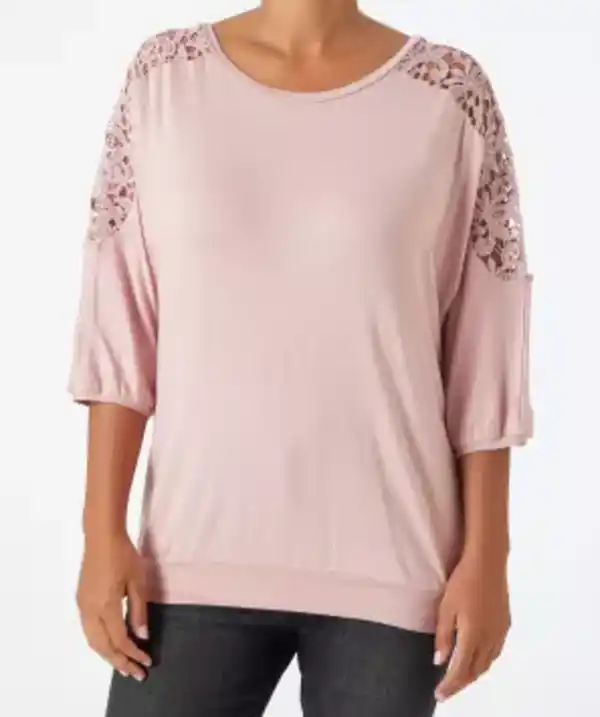 Bild 1 von Shirt mit Häkelspitze, dunkelrosa