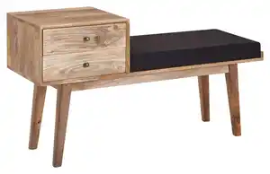 Hockerbank Mangoholz Braun / Schwarz H: 65 cm + Schubladen, Schwarz