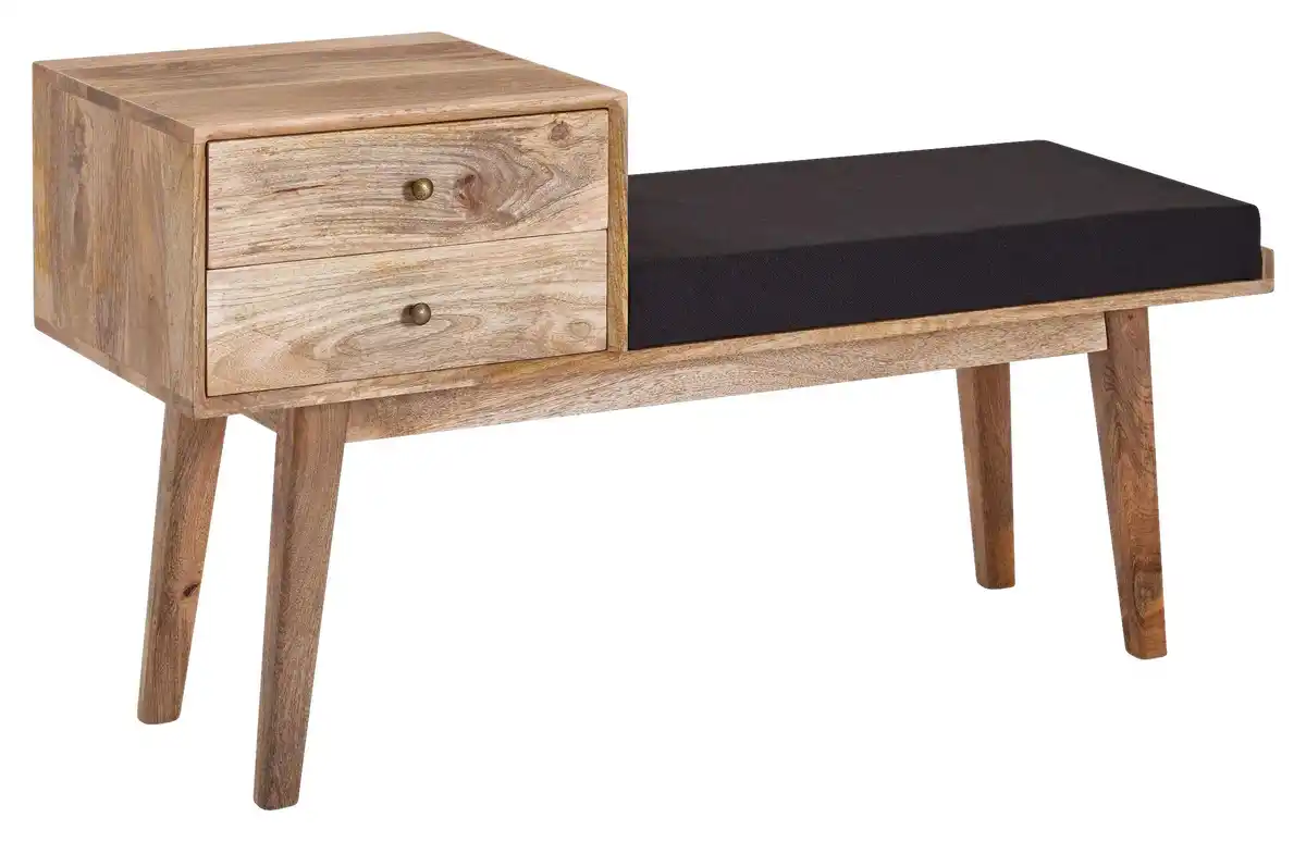 Bild 1 von Hockerbank Mangoholz Braun / Schwarz H: 65 cm + Schubladen, Schwarz