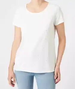 T-Shirt mit Strasssteinen, weiß