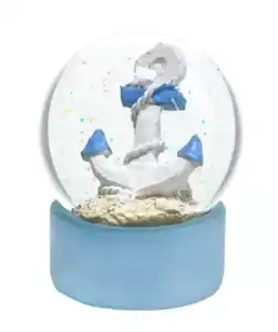 Maritime Schneekugel, blau/weiß